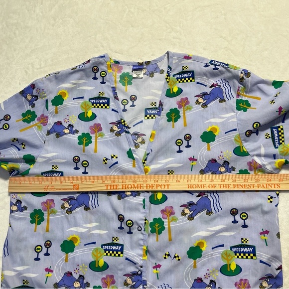 DISNEY Womens Eeyore Roller Speedway Long Sleeve Scrub Top Blue Size Large - Picture 8 of 9